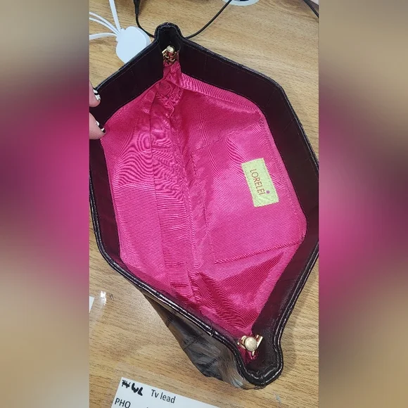 New Lorelei Framed Crocodile Large Clutch Handbag Dark Shimmery Brown - Picture 8 of 8